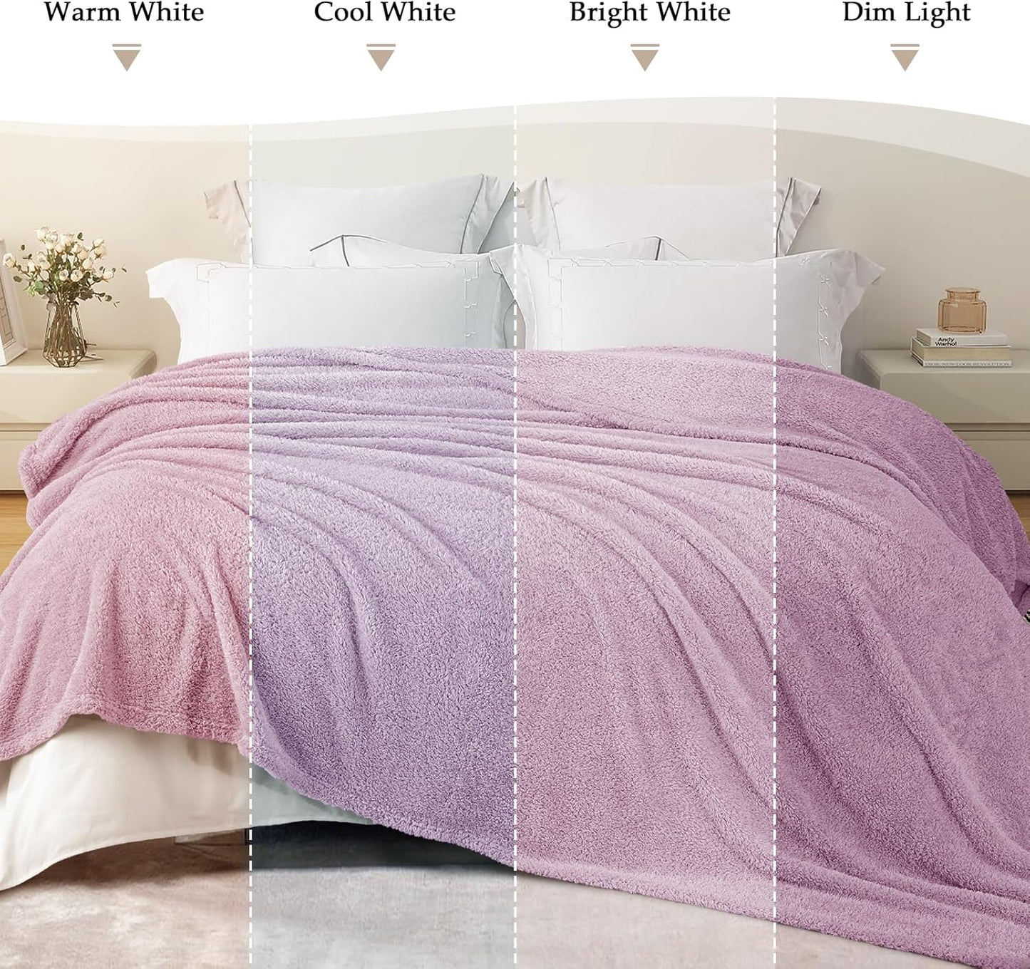 Exclusivo Mezcla Fleece Throw Blanket for Couch Sofa, Soft Warm and Fluffy Blankets for Women Men Girls Kids, Suitable for All Seasons, Light Purple,50x60 Inches