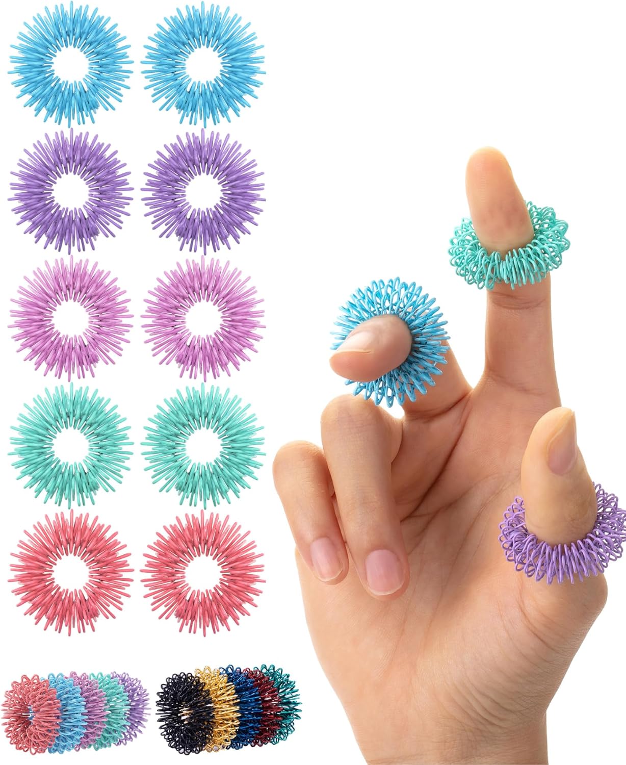 Mr. Pen- Spiky Sensory Rings, 10 Pack, Pastel Colors, Stress Relief Fidget Sensory Toys, Fidget Rings, Fidget Ring for Anxiety, Stress Relief Rings, Massager for Fidget ADHD Autism