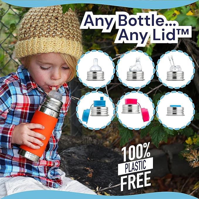 Pura Kiki 9oz/260 ml Stainless Steel Insulated Bottle w/Silicone Straw & Sleeve, 100% Plastic-Free, MadeSafe Certified, 100% Medical-Grade Silicone Straw for Kids, Toddlers, Babies & Infant - New Rose