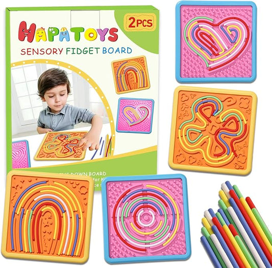 Sensory Activity Board Toys for Kids: 2Pack Double-Sided Sensory Fidget Toys for Stress Anxiety & Calming with Travel Bag | Christmas Stocking Stuffers Toys for Toddler Boys & Girls Ages 3 4 5 6 7 8