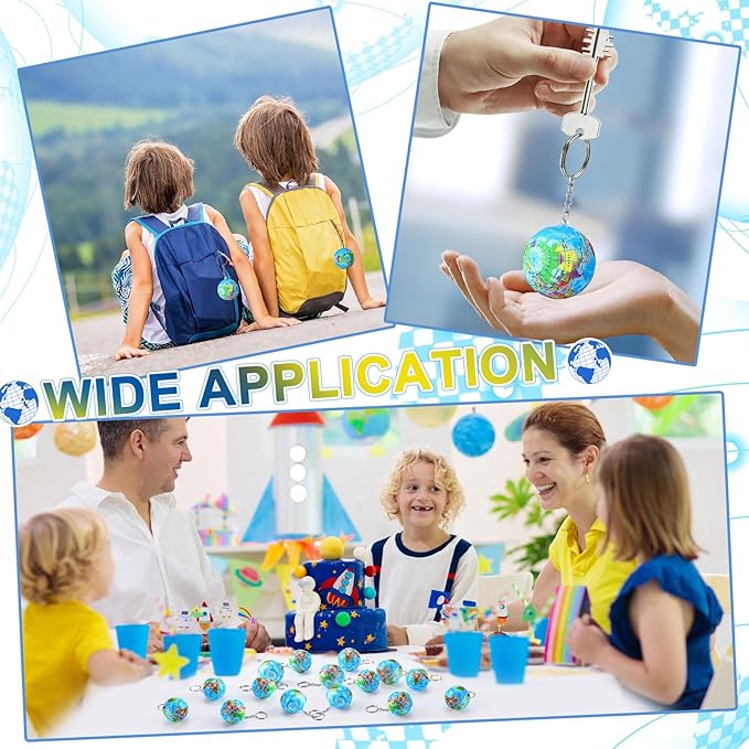 Quelay 24 Pack Earth Day Globe Keychains for Kids, Planet Earth Keyrings Toy Includes Globe Stress Balls Cards Organza Bags, School Party Favor