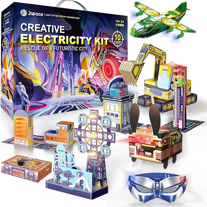 Japace Electricity Science kit for Kids Age 8-14,10 STEM Projects,Paper Circuit Physics Lab for Learning,Cool Christmas Birthday Gift for Boys Girls