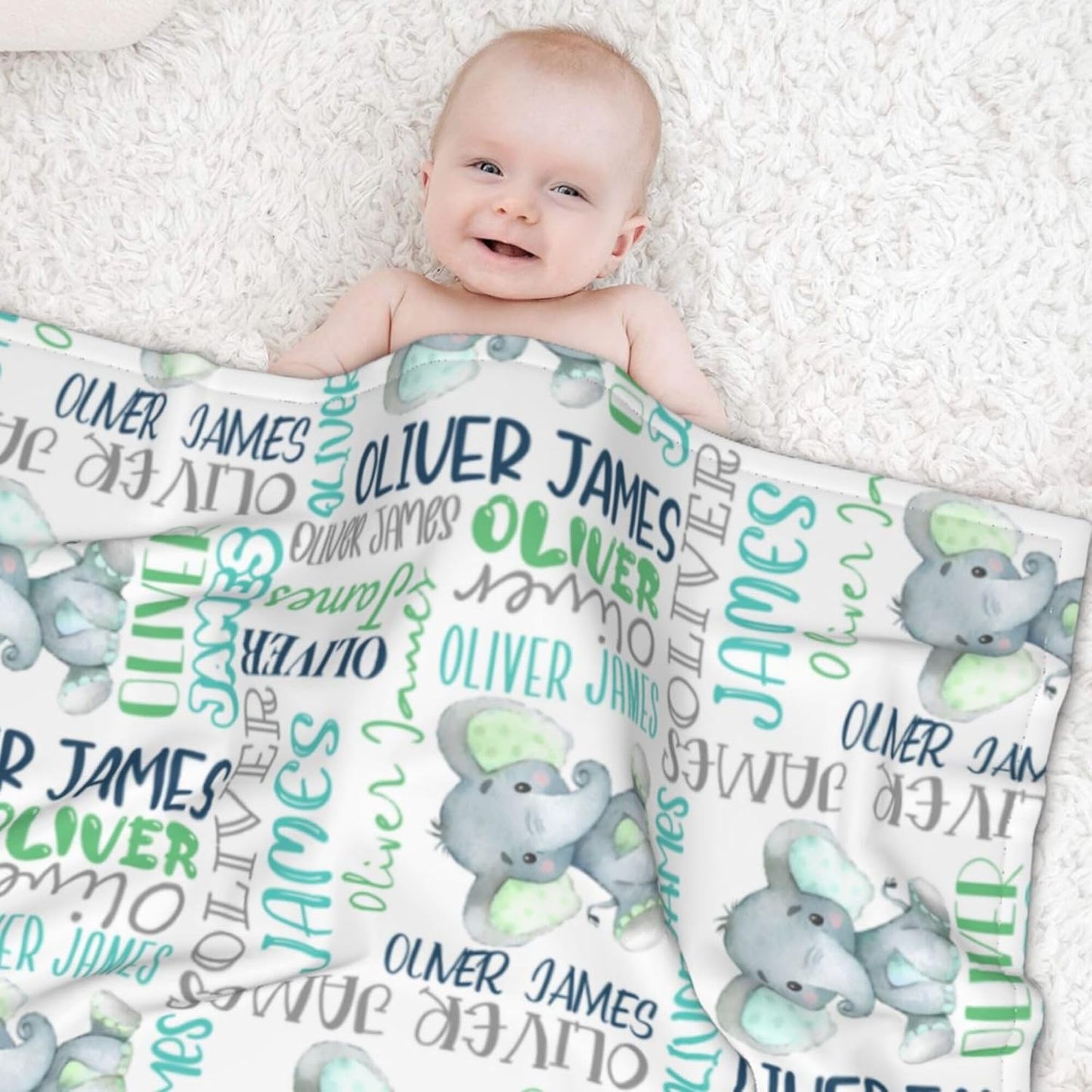 Personalized Elephant Swaddle Blanket,Custom Name Toddlers Kids Newborn
