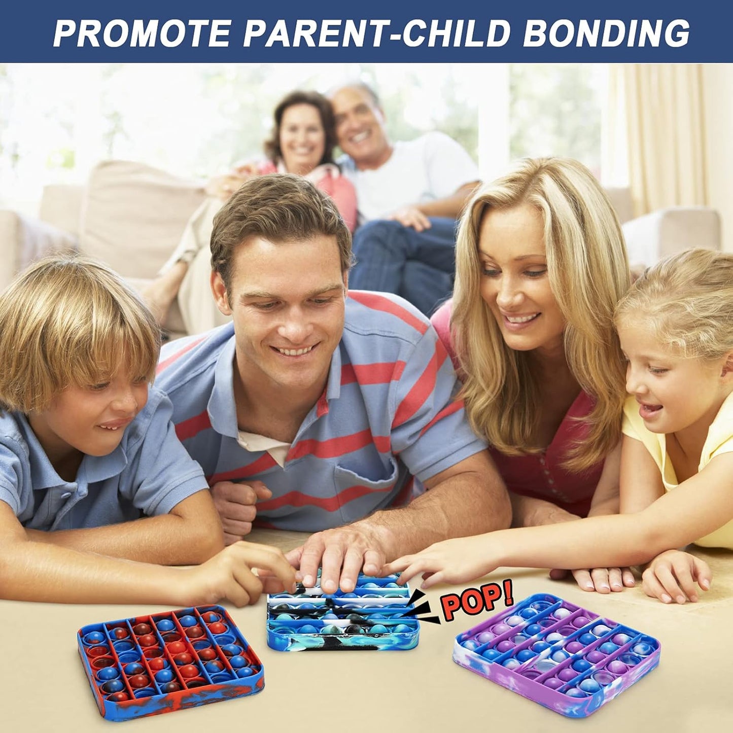 Pop It Fidget Toys - Bubble Tie Dye Fidgets Toys for Anxiety - Sensory Toys for Autism - Stress Relief Toys for Kids with ADHD - Food Grade Silicone 3 Pack Set, Push Pop Fidget Toy (Square)