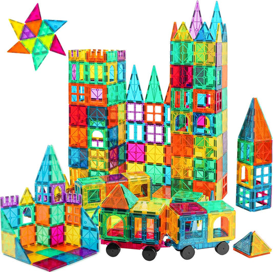 Bmag 100PCS Magnet Building Blocks with 2 Cars for Kids, Magnetic Tiles Stacking Building Set for Boys Girls, STEM Preschool Educational Learning Construction Toy
