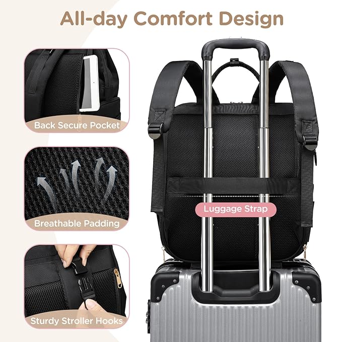 Breast Pump Bag for Spectra S1 S2 Medela, Convertible Large Diaper Bag Backpack for Working Moms with 14 inch Laptop Sleeve & Cooler Storage, Black