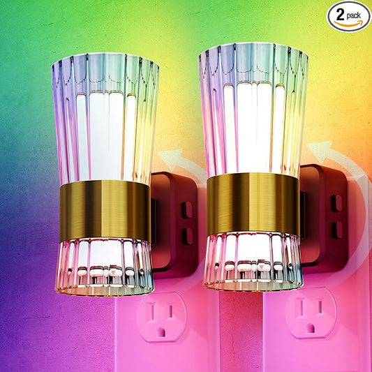 Night Light, Night Lights Plug into Wall, RGB Color LED NightLight with Dusk to Dawn Sensor, 180° Rotating Night Lights, Adjustable Brightness, Wall Sconce Style Design for Bedroom Hallway, 2 Pack