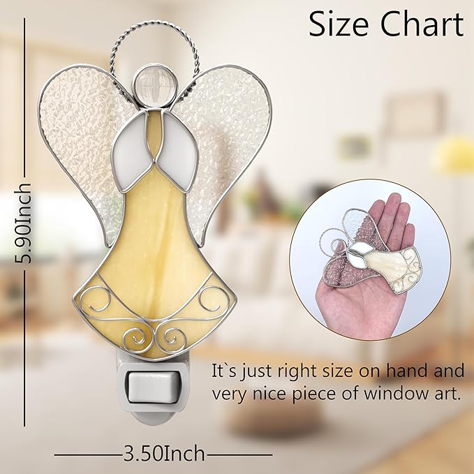 Night Lights Plug into Wall,Stained Glass Yellow Angel Plug in Night Light for Wall Socket Decorative Nightlight for Bedroom Hallway Kitchen Home for Mom Mother`s Day Birthday Christmas Gifts