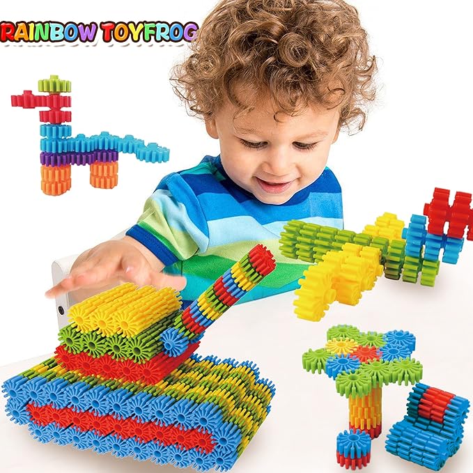 RAINBOW TOYFROG Interlocking Gears Toys for Kids - 100 Piece Kit with Tote - Colorful Manipulatives for Preschool Sensory Bin Or Occupational Therapy Tools - STEM Building Toys for Girls & Boys