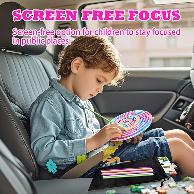 Sensory Activity Board for Kids 3 & Adults - Silicone Fidget Toys with 12 Strings ADHD Autism Anxiety Relief, Portable Travel Bag Included