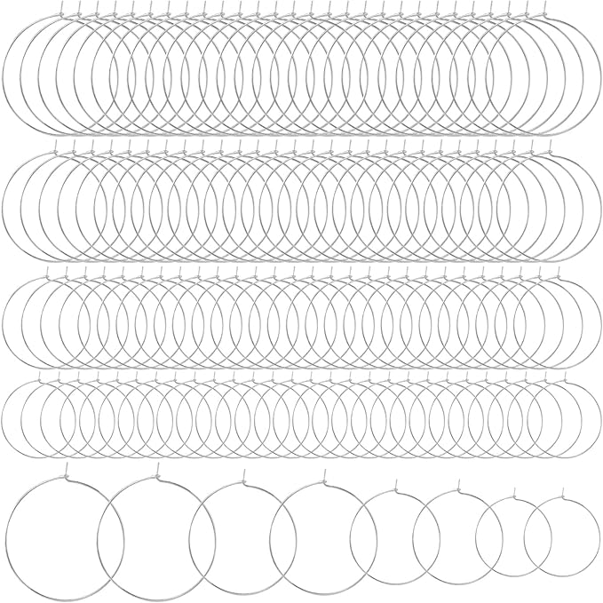 Pndeyo 120pcs Hypoallergenic Earring Beading Hoops, 20mm 25mm 30mm 35mm Round Hoop Earrings Findings, Open Earring Wire Ring Accessories for Jewelry Making- Silver
