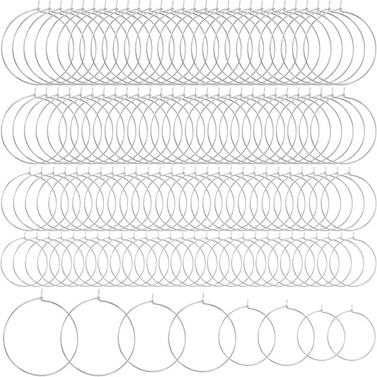 Pndeyo 120pcs Hypoallergenic Earring Beading Hoops, 20mm 25mm 30mm 35mm Round Hoop Earrings Findings, Open Earring Wire Ring Accessories for Jewelry Making- Silver