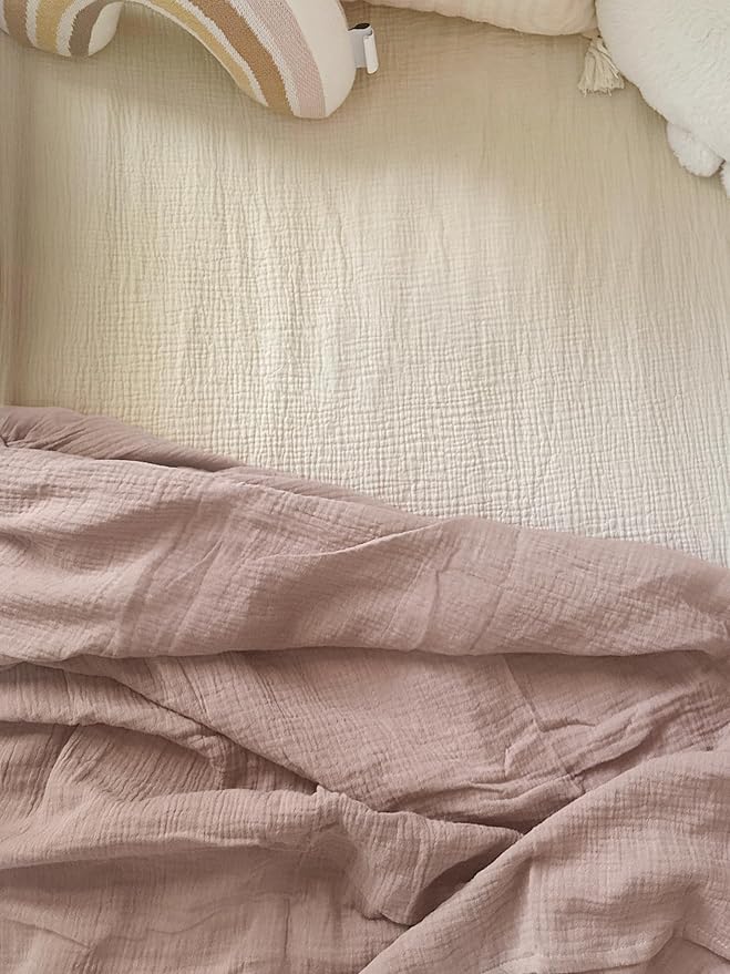 Crib Sheets for Baby Boy Girl 2 Pack, Fitted Crib Mattress Sheet 28" x 52", Muslin Toddler Bedding with Neutral Style, Nursery Bedding Essentials (Beige & Vintage Taupe)