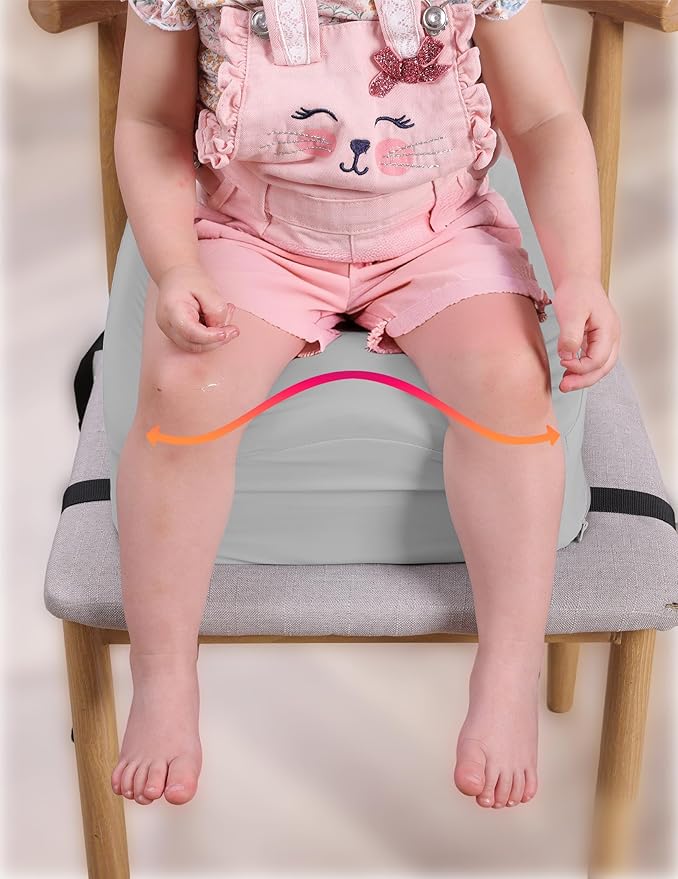 Babelio Ergo-Designed Booster Seat for Kitchen Chair, Promote Proper Upright Posture, Toddler Booster Seat for Dining Table, Removable & Washable Cover, Suitable for 18 Months to 5 Years, Grey