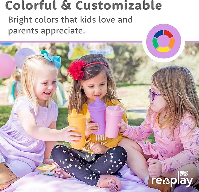 Re-Play Sippy Cups for Toddlers - 10 Oz. Reusable Spill Proof Cups for Kids, Dishwasher/Microwave Safe - Made in USA - Set of 4-3.13" x 6.25" - True Blue