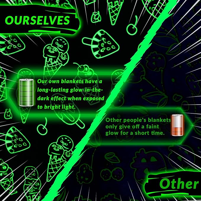 Glow in The Dark Ice Cream Blanket Blue Throw Blanket Food Blanket Unique Birthday Gifts for Girls Teens Kids Funny Blankets for Couch Sofa Bed