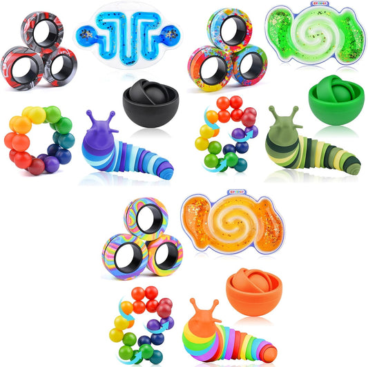 Cevioce 15Pcs Fidget Toys Adults Pack,Autism Sensory Toys with Fidget Spinner Slug Magnetic Rings,Squishy Figette Toys,Cool Gadget for Boys Teens ADHD Stress Relief,Basket Stuffer for Kids(BOG)