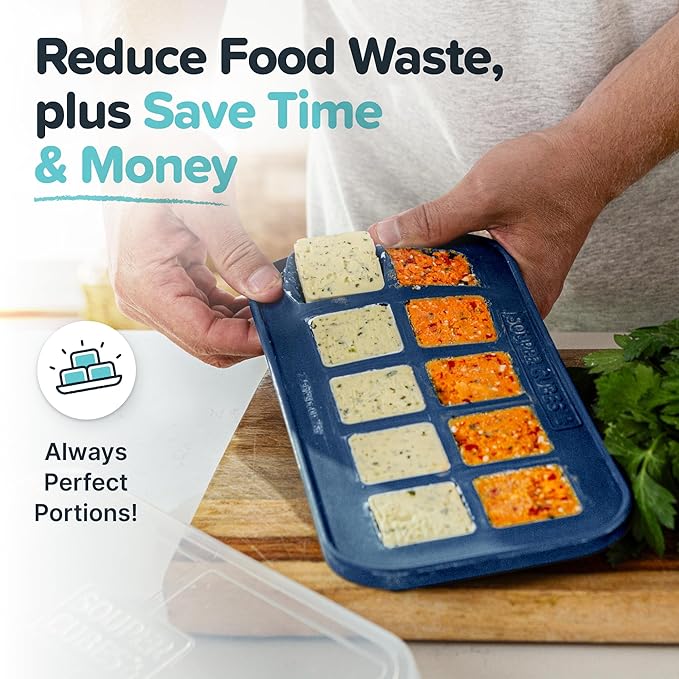 Souper Cubes 2 Tbsp. Silicone Freezer Molds - Perfect for Storing Garlic, Herbs, Ginger, Pesto, Tomato Paste, Lemon Juice, Purees and More - Silicone Baby Food Freezer Tray - Blueberry – 2-Pack