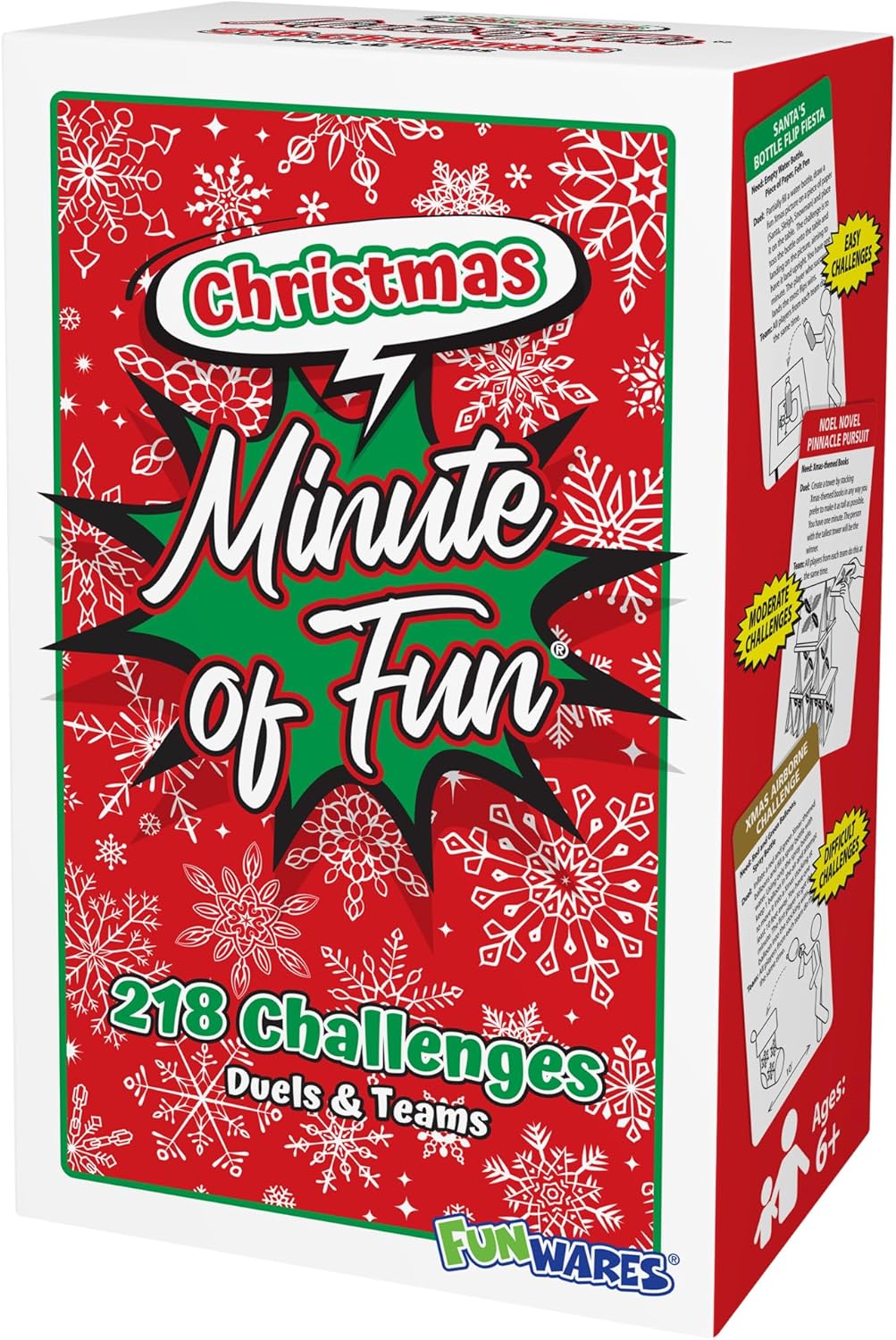 Funwares Minute of Fun Game - Minute to Win It Games for Kids, Adults, Teens, Families, Game Night, Gift for Home, Birthdays, or Travel. 2-12 Players! Xmas Edition - 218 Challenges