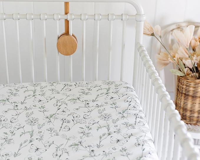 Crib Sheets Neutral - Fitted Baby Crib Sheets Bed for Girl Boy - 2 Pack Standard & Toddler Mattress (Butterfly Garden) - Buttery Soft Organic Cotton Blend