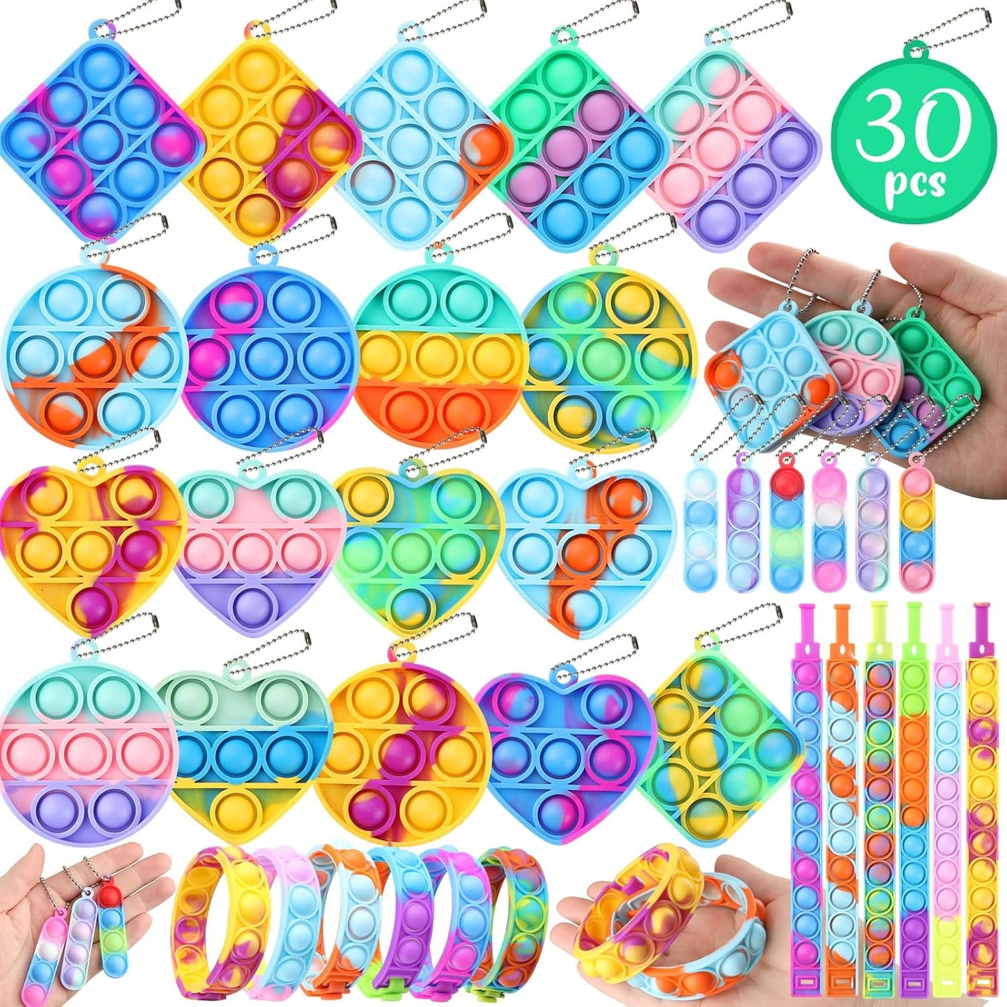 LIAM&AVA Party Favors, 30 Pcs Pop Fidget Toys Keychain Its for Kids Adults, Mini Push Bubble Pops Bulk Sensory Toys, Birthday Gifts Classroom Prizes for Boys Girls Goodie Bag Treasure Chest Box