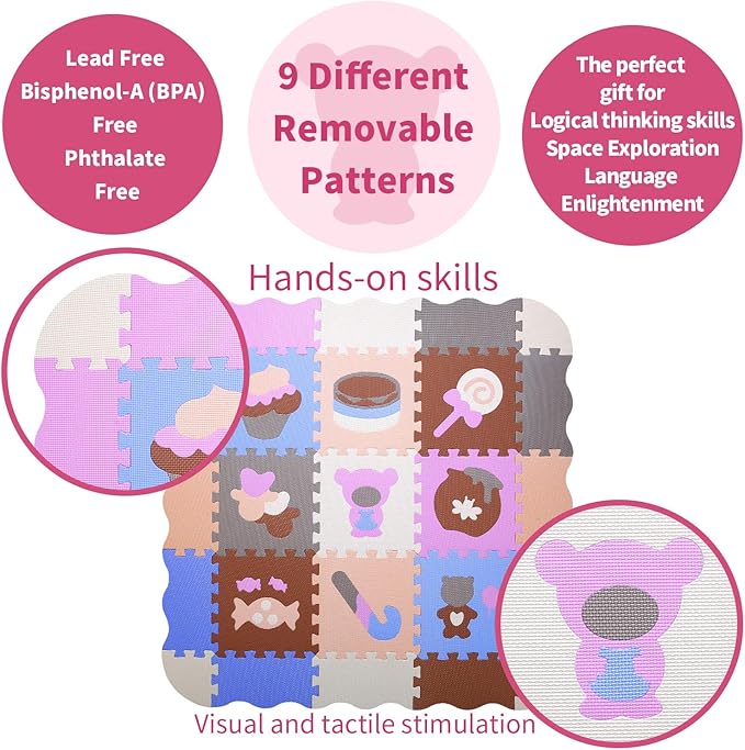 Coolcandy Baby Play Mat, 25Pcs Interlocking Puzzle Floor Mat, with Safety Fence - 0.4" Thick Non-Toxic EVA Foam Play Mat, for Infants & Toddlers 3-36 Months, Soft Puzzle Tiles for Play Areas