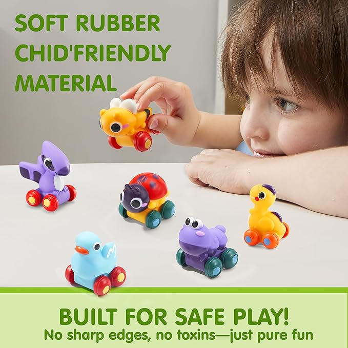 JOYIN Animal Cartoon Cars, Soft Rubber Toy Car Set, Mini Vehicles, Bath Toy Car for Toddlers, Gift for Boys and Girls Christmas Birthday, Summer Beach and Pool Activity, Party Favors for Kids