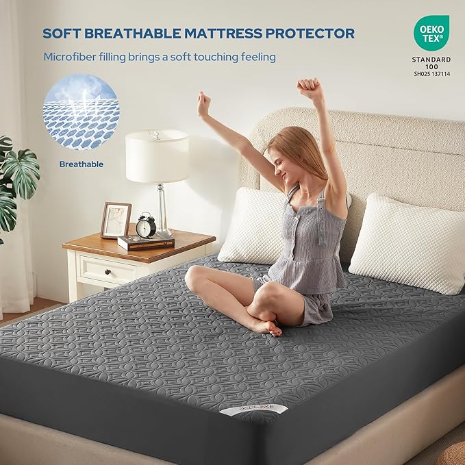 BEDLORE Waterproof Mattress Protector, California King Size Mattress Pad with Deep Pocket 6"-18" Depth, Soft Noiseless Dirt-Proof Bed Mattress Cover Washable for Home, Bedroom, Hotel (Gray)
