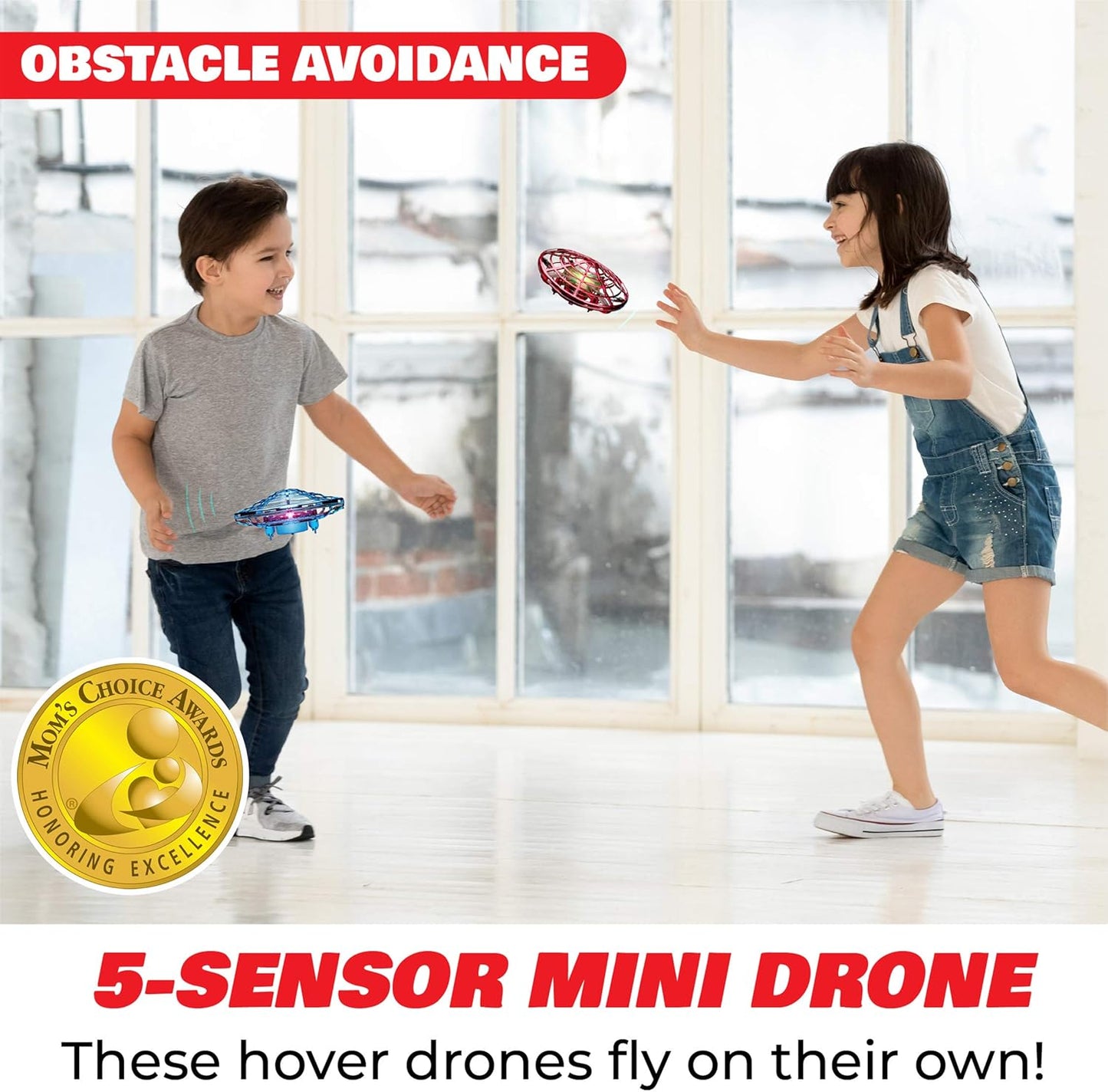 Force1 Scoot Duo Hand Operated Drone for Kids or Adults - 2pk Hands Free Motion Sensor Mini Drones, Easy Indoor Flying Ball Small UFO Toys for Boys and Girls (Red and Blue)