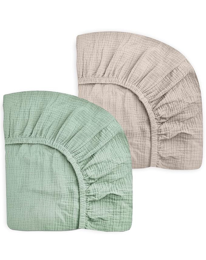 Crib Sheets for Baby Boy Girl 2 Pack, Fitted Crib Mattress Sheet 28" x 52", Muslin Toddler Bedding with Neutral Style, Nursery Bedding Essentials (Beige & Sage)