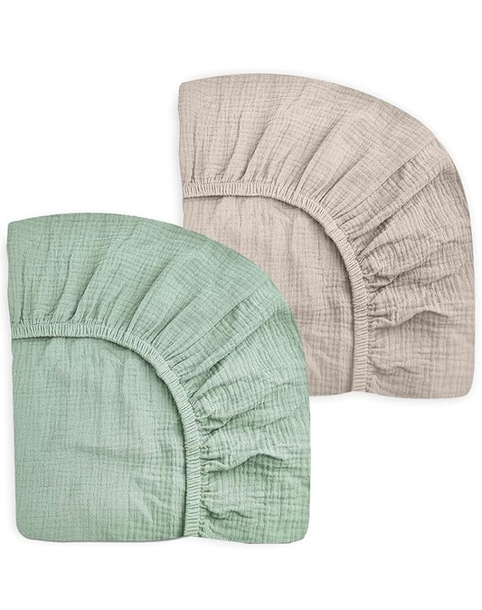 Crib Sheets for Baby Boy Girl 2 Pack, Fitted Crib Mattress Sheet 28" x 52", Muslin Toddler Bedding with Neutral Style, Nursery Bedding Essentials (Beige & Sage)