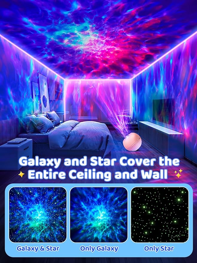 Galaxy Projector for Bedroom, 15 Colors Star Projector Galaxy Light Projector, Bluetooth Speaker Star Night Light Projector for Bedroom, 15 White Noise Nebula Projector, Remote Stars for Ceiling