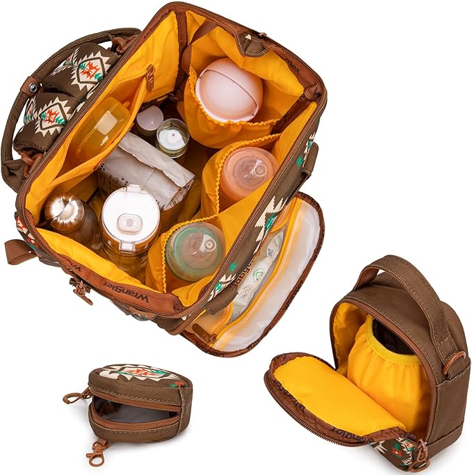 Montana West Wrangler Callie Diaper Bag Backpack with Pacifier Case, Crossbody Bottle Bag and Stroller Straps Western Pattern Multifunction Baby Travel Bag Set WG2215-9110CF