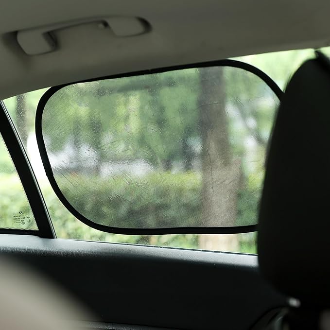 Funbliss Bar Mirror for Baby + 2 Pack Car Window Shades Bundle (19″ × 12″), UPF 50+ Window Shade for Baby in Car, 360° Rotation Fully-Adjustable Straps