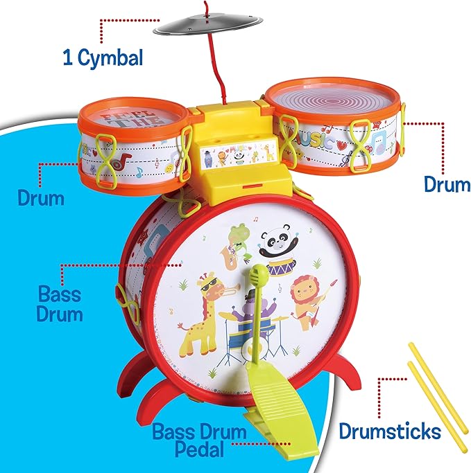 Small World Toys Kids Drum Set, Neurosmith My First Drum Set for Toddlers, Preschool Educational Toddler Music Toys Instruments for Kids, Birthday Toys for 2 Year Old Boys and Girls Gift