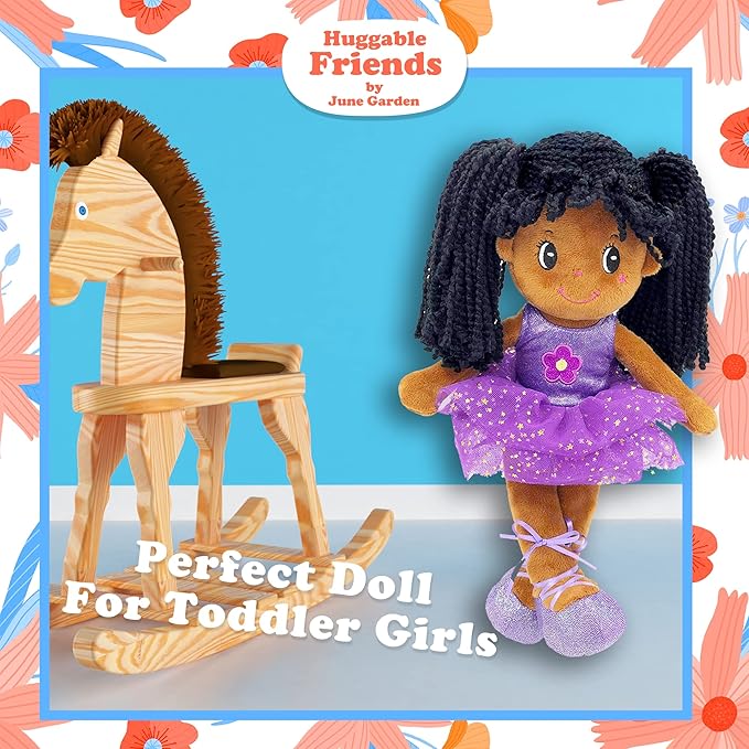 June Garden 14" Ballerina Rag Doll Ella - Plush Soft Doll for Little Girls - Purple Dress