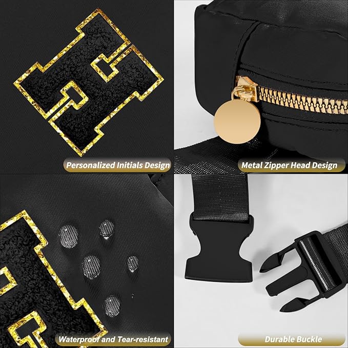Monogrammed Gifts for Girls - Mini Fanny Pack for Kids Teens,Cute Crossbody Bag for Girls Trendy Everywhere Belt Bag Monogrammed Crossbody Bag Waist Pack - Black,H