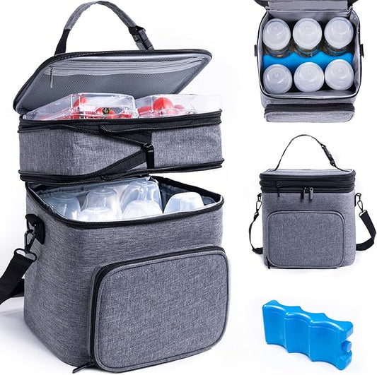 SFYBYHEART Breastmilk Storage Bag with Ice Pack for 6 Baby Bottles - Expandable Breast Pump Bag with Cooler for 6 Mam Bottles Up to 9 Ounce