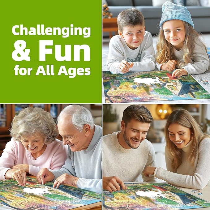 1000 Piece Sunset Village Jigsaw Puzzle - Challenging Countryside Landscape for Adults, 27.5x19.7 Inch