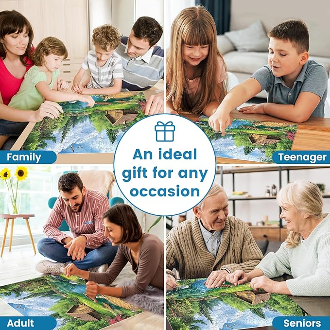 1000 Piece Puzzles for Adults, Spring and Summer Landscape Jigsaw Puzzle, Wooden House and Dog Jigsaw Puzzles 1000 Pieces, Challenging Game Home Decor Birthday Party Gift Toy for Adults Kids Seniors