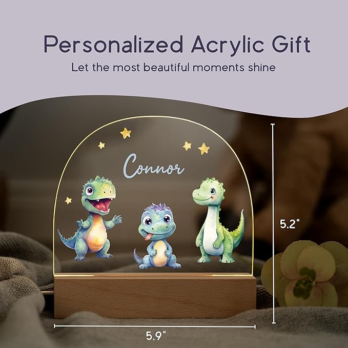 Dinosaur Night Light/Dinosaur Night Light for Boys/Dino Night Lamp/Color-Changing LED/Cute Design for Nursery