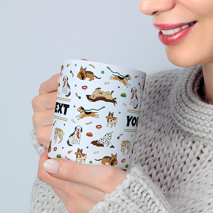Personalized Mug for Kids - Dogs - Custom Name/Text, Ceramic Hot Chocolate/Cocoa/Coffee Cup for Boys/Girls, Birthday/Christmas/Holiday Gift - 15 oz, White Handle