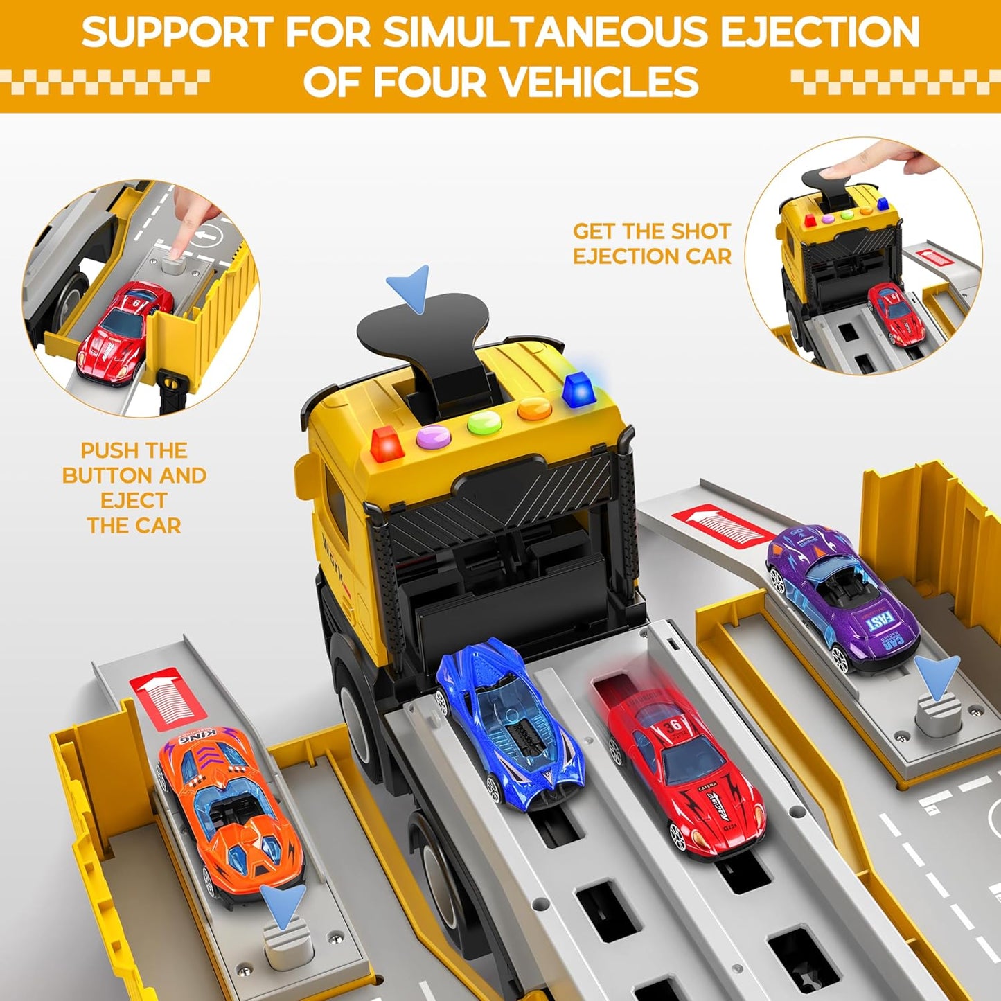 Carrier Truck Race Track Kids Toys, Foldable 3 Layer Toddler Track Playset, Toy Truck Transport Car Carrier & 8 Race Cars, Truck Car Toddlers Toys B-Day Gifts for Age 3 4 5 6+ Years Old Boys Girls