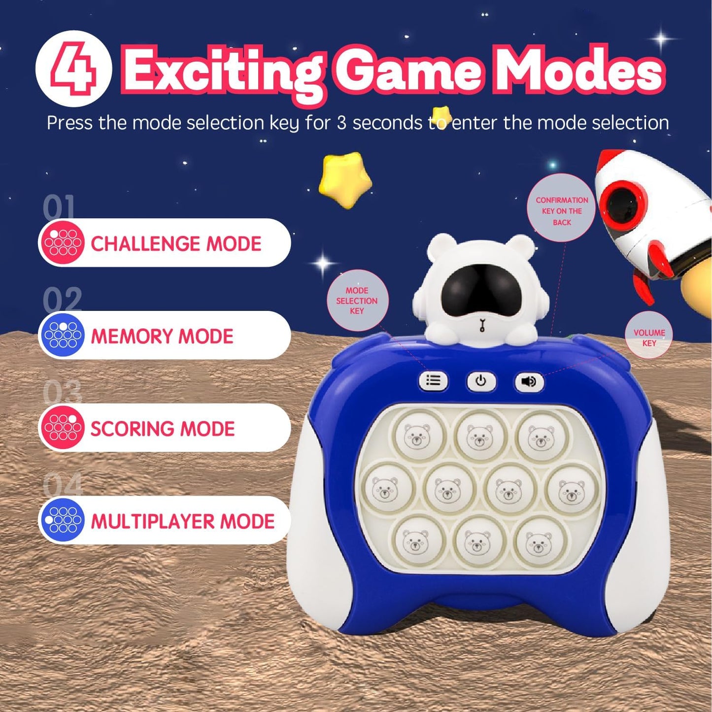 Fast Push Game,Light up pop Game Light up Fidget Toy,Fast Quick Push Bubble Game,pop pro Light up Game,Quick Push pop Game Birthday Xmas Gifts for Boys Girls Adults (Astronaut:Blue)