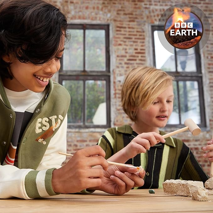 BBC Earth Excavate & Discover Gemstone Dig, Dig Up 9 Real Gemstones & Make Keychains, Rock Digging Excavation Kit, STEM Learning Kit, Kids Science Kit, Great 6 Year Old Boy Birthday Gift, Amazon Kids