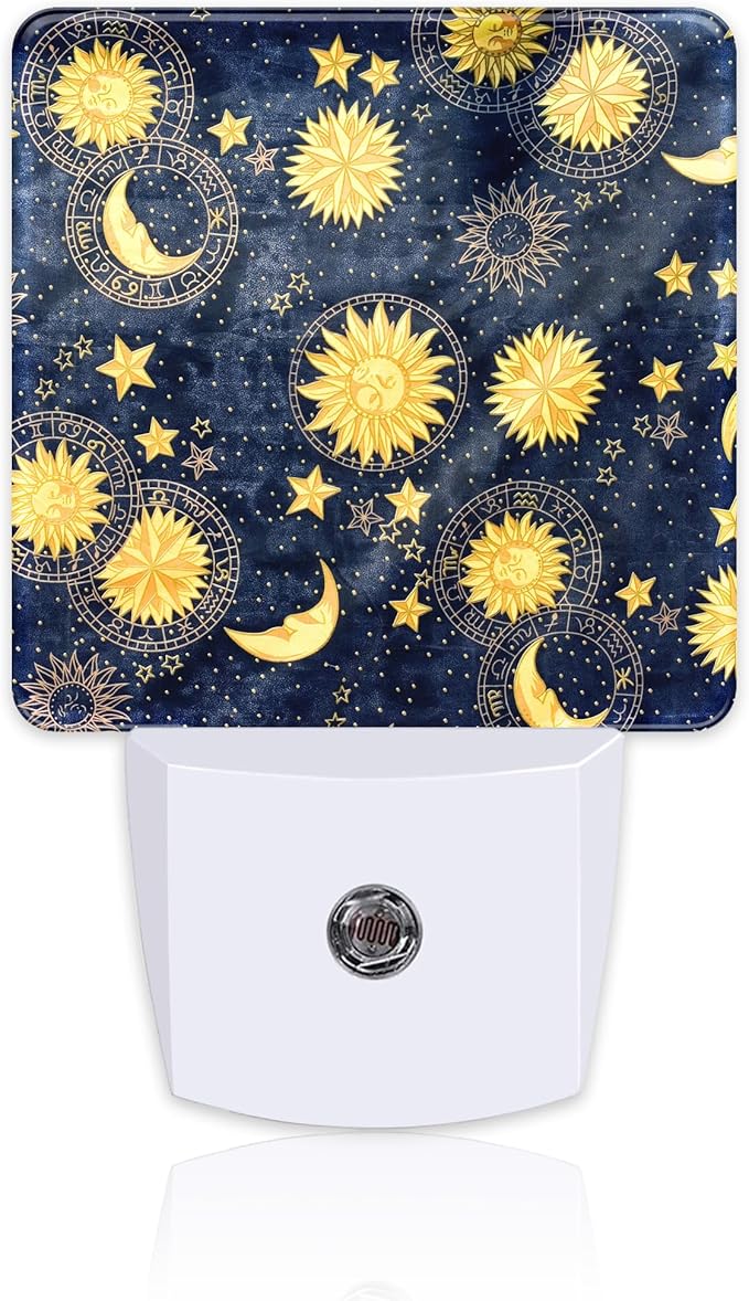 Retro Moon and Sun Night Light, Colorful Zodiac Dusk to Dawn Night Light Plug in,0.5w Energy Saving Sleep Friendly NightLight for Kids Boys Girls Home Bedroom Living Room Decor