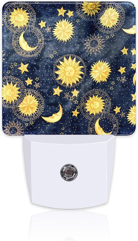 Retro Moon and Sun Night Light, Colorful Zodiac Dusk to Dawn Night Light Plug in,0.5w Energy Saving Sleep Friendly NightLight for Kids Boys Girls Home Bedroom Living Room Decor