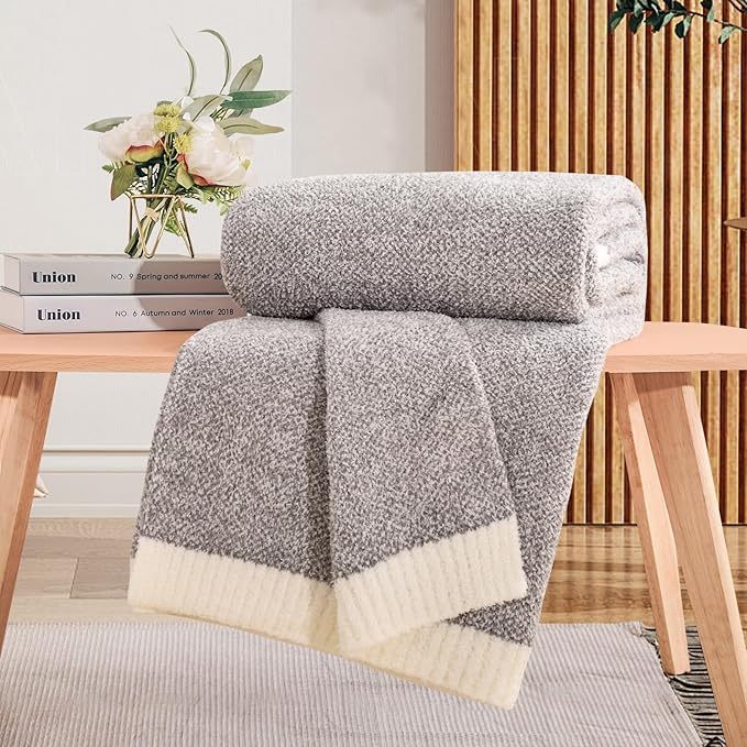 NEXHOME PRO Super Soft Throw Blankets for Couch, Reversible Warm Blankets Cozy Knit Blanket for Women, Fuzzy Plush Lightweight Throws for Sofa, Bed, Picnic, Taupe Grey, 50 x 60 inches