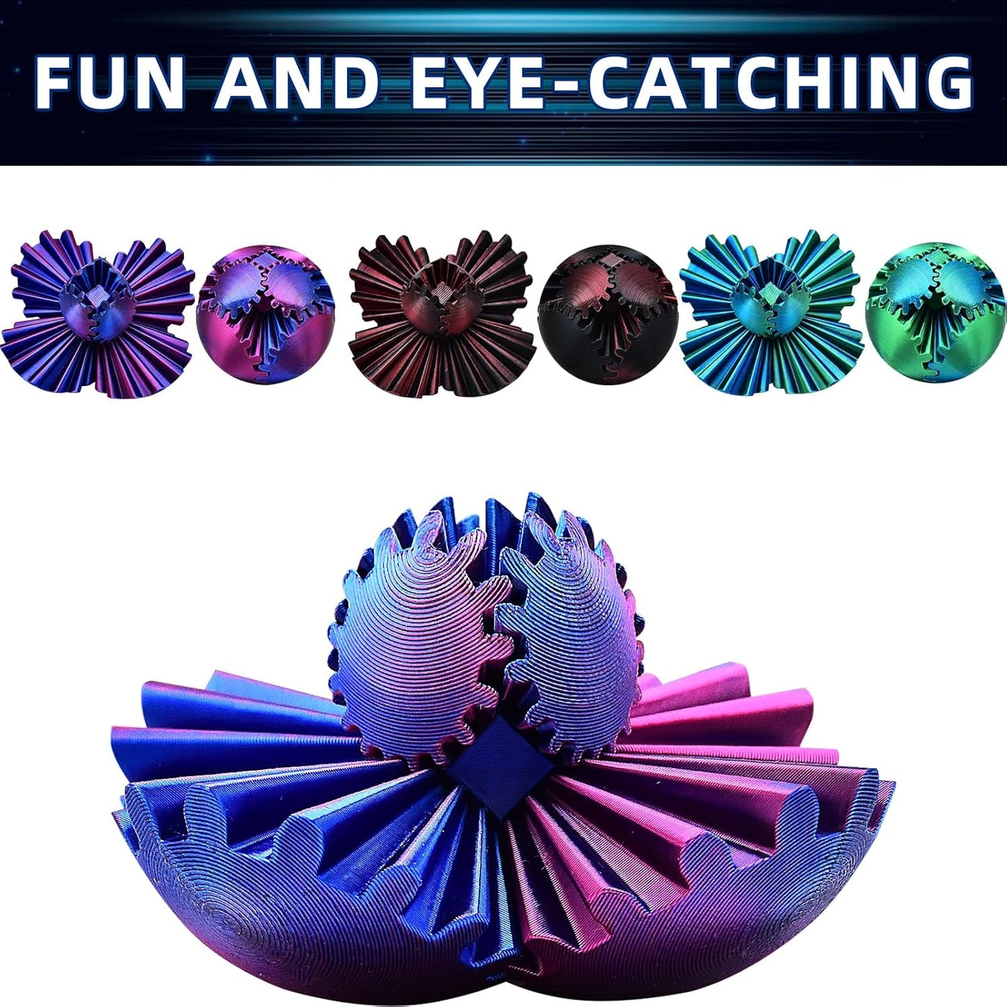 3 PCS Mini 3D Printed Gear Ball,Funny Spin Ball Cube Fidget Toy,Activity Gear Sphere Fidget Spinner Hand Toy,Executive Desk Toys,Creative Gift