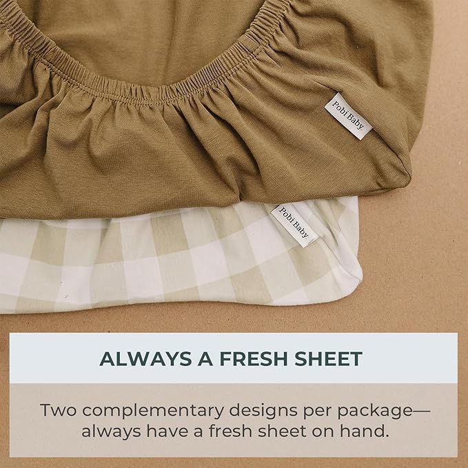 Pobibaby – 2 Pack Crib Sheets for Boys, Premium Fitted Baby Boy Crib Sheets for Standard Crib Mattress – Ultra-Soft Jersey Knit, Safe and Snug, Stylish Design (Gingham Khaki)